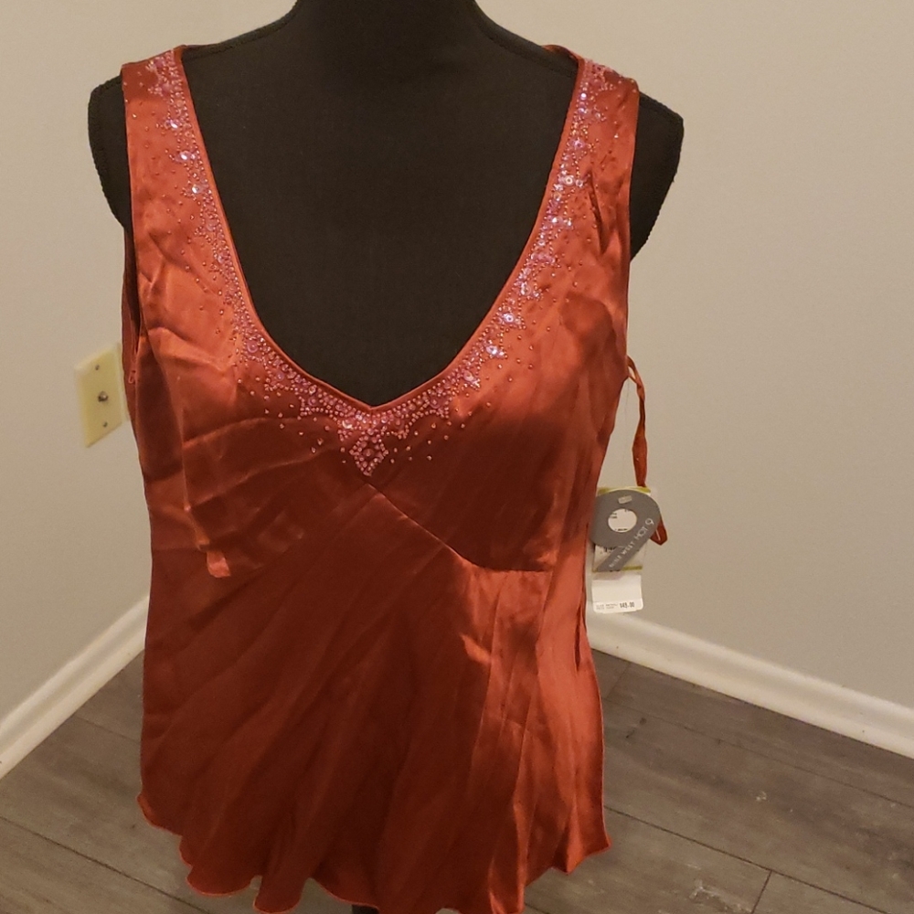 New 100% Silk Embellished Top
